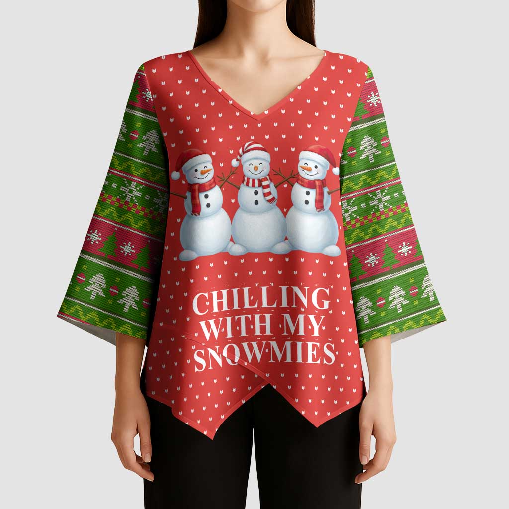 Chilling With My Snowmies Christmas Kimono Sleeve Blouse Xmas Holiday Patterns - Wonder Print Shop