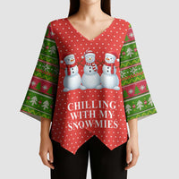 Chilling With My Snowmies Christmas Kimono Sleeve Blouse Xmas Holiday Patterns - Wonder Print Shop