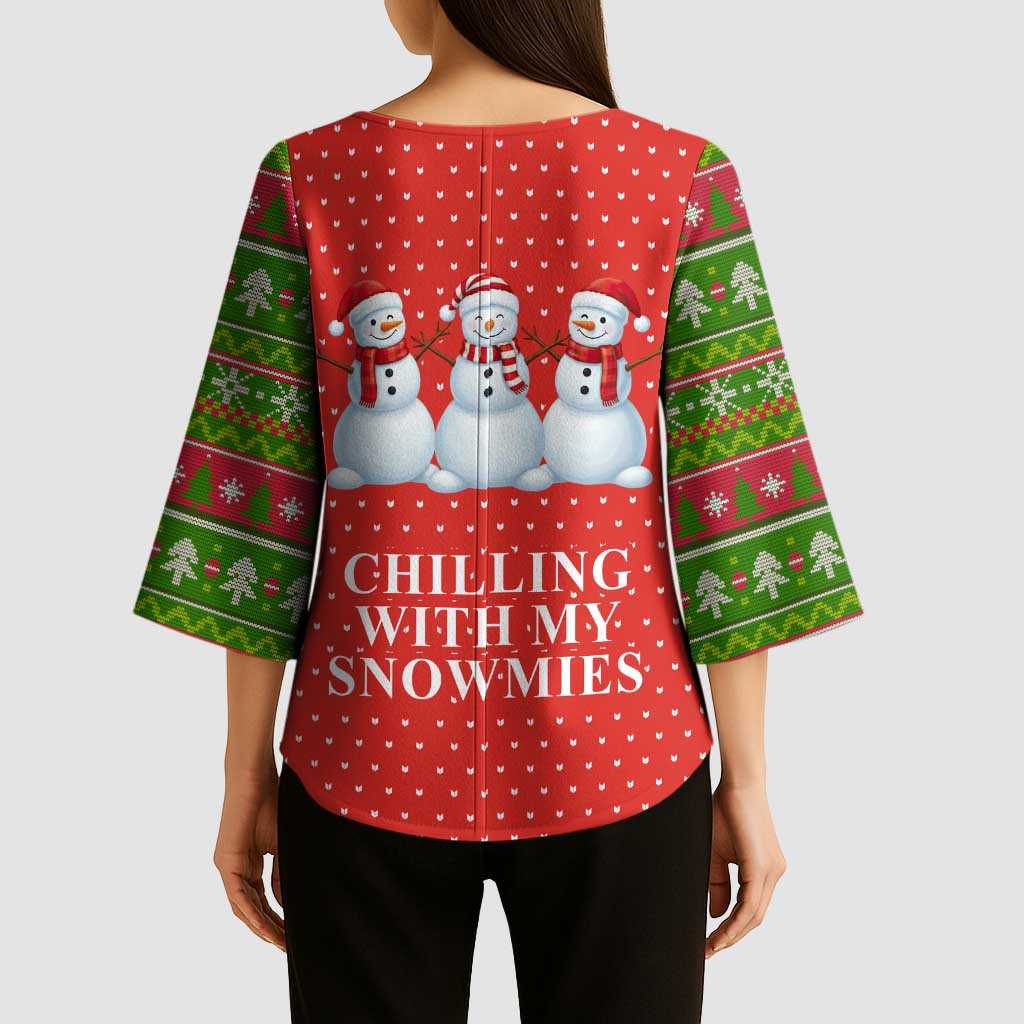 Chilling With My Snowmies Christmas Kimono Sleeve Blouse Xmas Holiday Patterns - Wonder Print Shop