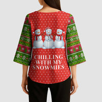 Chilling With My Snowmies Christmas Kimono Sleeve Blouse Xmas Holiday Patterns - Wonder Print Shop
