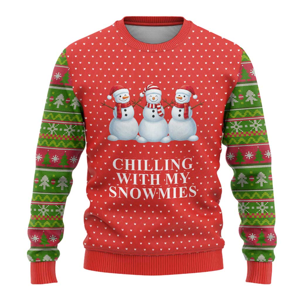 Chilling With My Snowmies Christmas Ugly Christmas Sweater Xmas Holiday Patterns - Wonder Print Shop