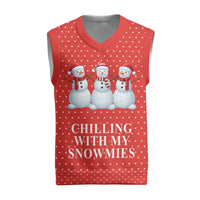 Chilling With My Snowmies Christmas Knitted V-Neck Vest Xmas Holiday Patterns - Wonder Print Shop