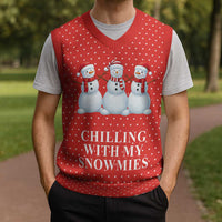 Chilling With My Snowmies Christmas Knitted V-Neck Vest Xmas Holiday Patterns - Wonder Print Shop