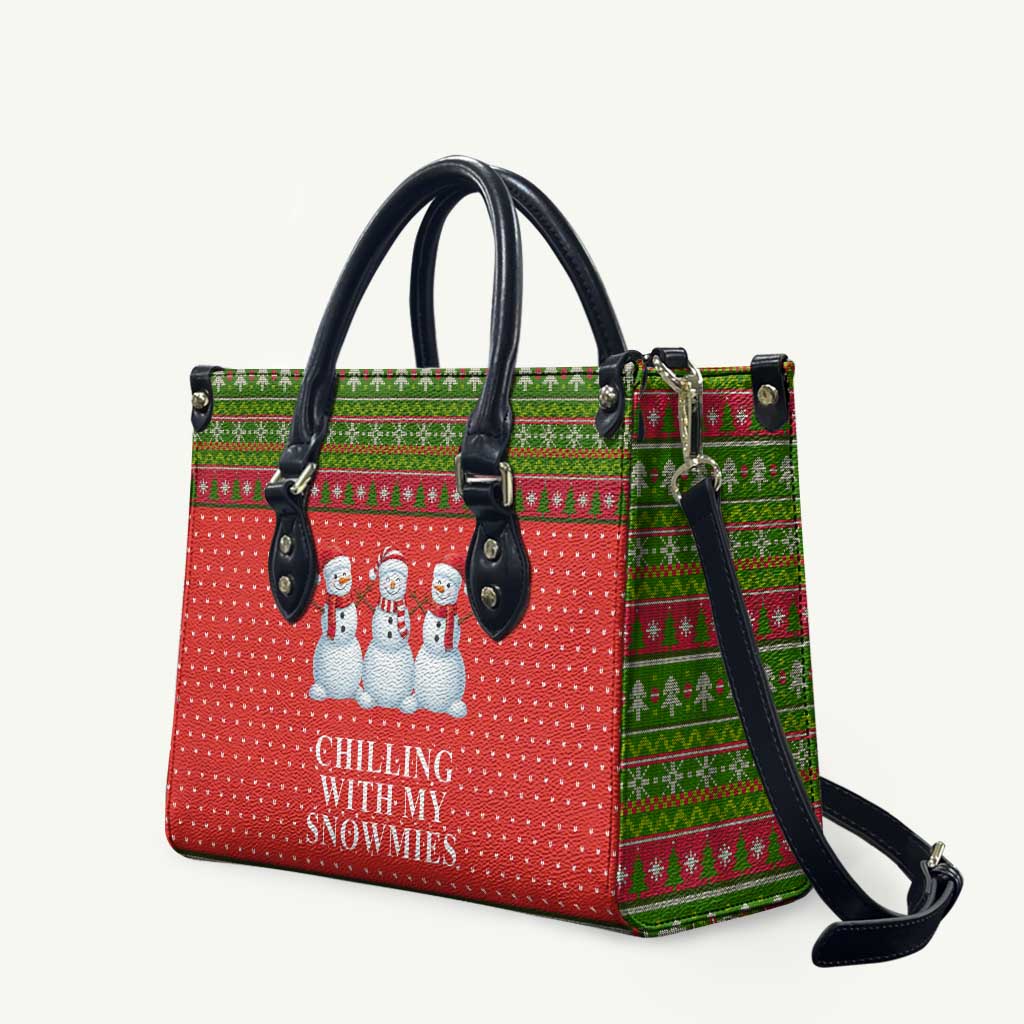 Chilling With My Snowmies Christmas Leather Bag Xmas Holiday Patterns - Wonder Print Shop
