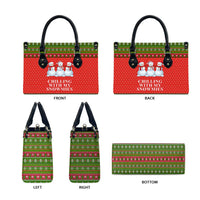 Chilling With My Snowmies Christmas Leather Bag Xmas Holiday Patterns - Wonder Print Shop