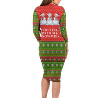 Chilling With My Snowmies Christmas Long Sleeve Bodycon Dress Xmas Holiday Patterns - Wonder Print Shop
