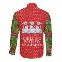 Chilling With My Snowmies Christmas Long Sleeve Button Shirt Xmas Holiday Patterns - Wonder Print Shop
