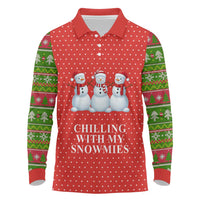 Chilling With My Snowmies Christmas Long Sleeve Polo Shirt Xmas Holiday Patterns - Wonder Print Shop