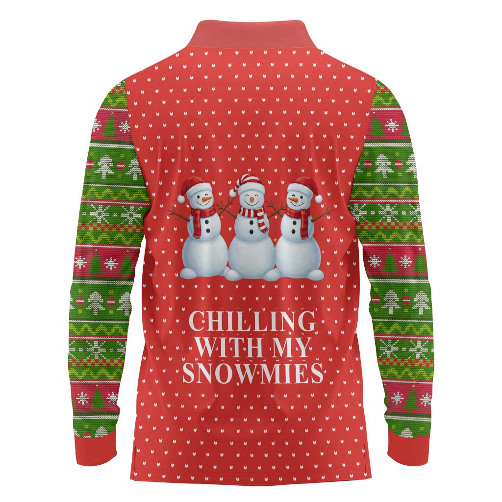 Chilling With My Snowmies Christmas Long Sleeve Polo Shirt Xmas Holiday Patterns - Wonder Print Shop