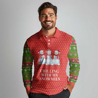 Chilling With My Snowmies Christmas Long Sleeve Polo Shirt Xmas Holiday Patterns - Wonder Print Shop