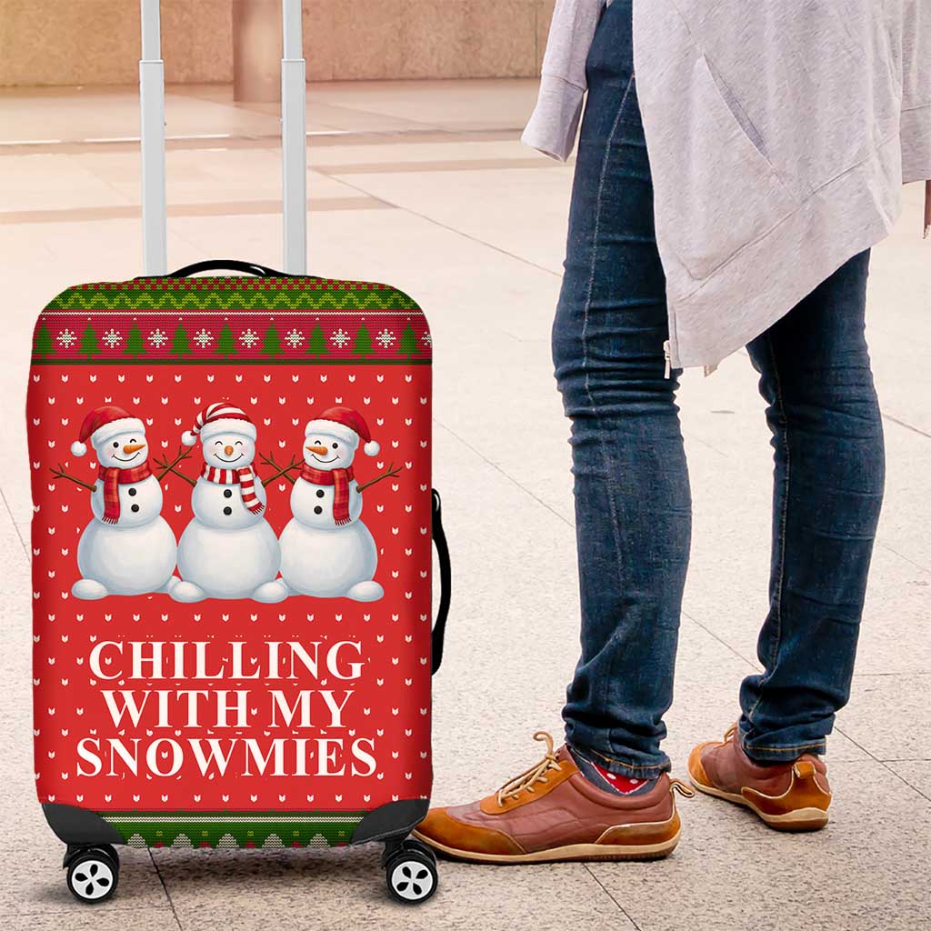 Chilling With My Snowmies Christmas Luggage Cover Xmas Holiday Patterns - Wonder Print Shop