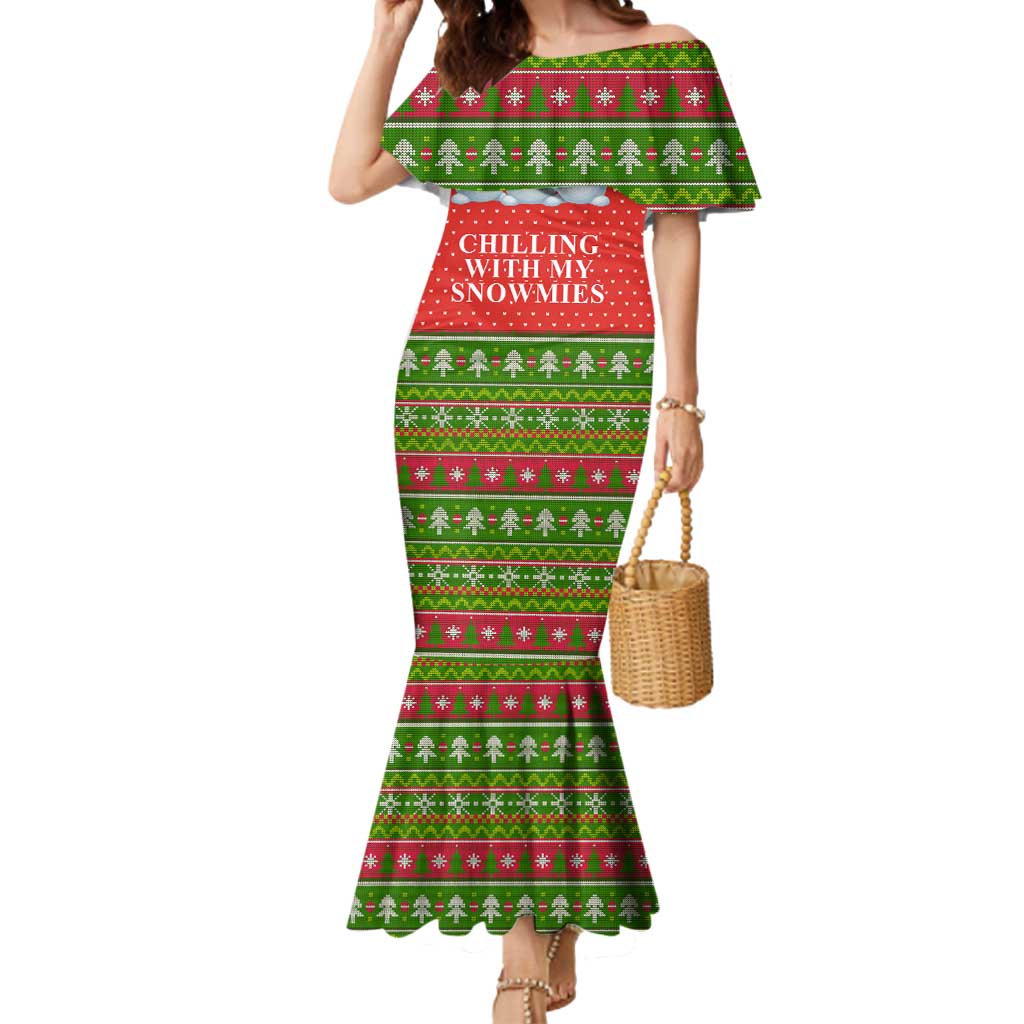 Chilling With My Snowmies Christmas Mermaid Dress Xmas Holiday Patterns - Wonder Print Shop