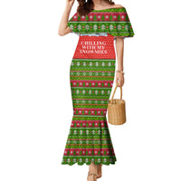 Chilling With My Snowmies Christmas Mermaid Dress Xmas Holiday Patterns - Wonder Print Shop