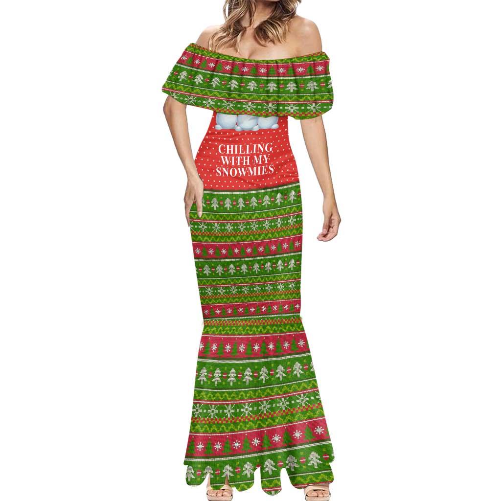 Chilling With My Snowmies Christmas Mermaid Dress Xmas Holiday Patterns - Wonder Print Shop