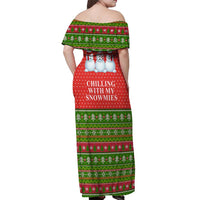 Chilling With My Snowmies Christmas Off Shoulder Maxi Dress Xmas Holiday Patterns - Wonder Print Shop