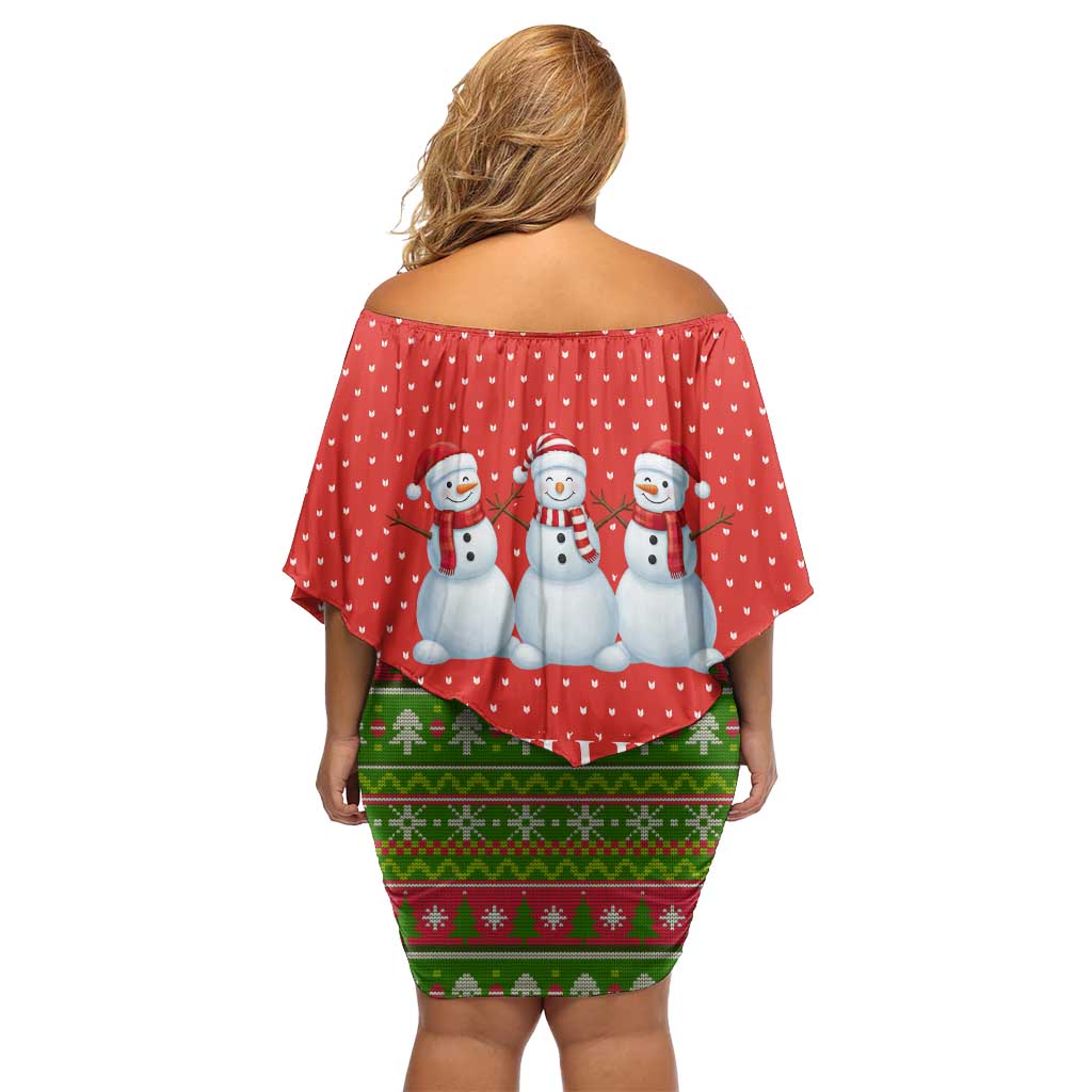 Chilling With My Snowmies Christmas Off Shoulder Short Dress Xmas Holiday Patterns - Wonder Print Shop