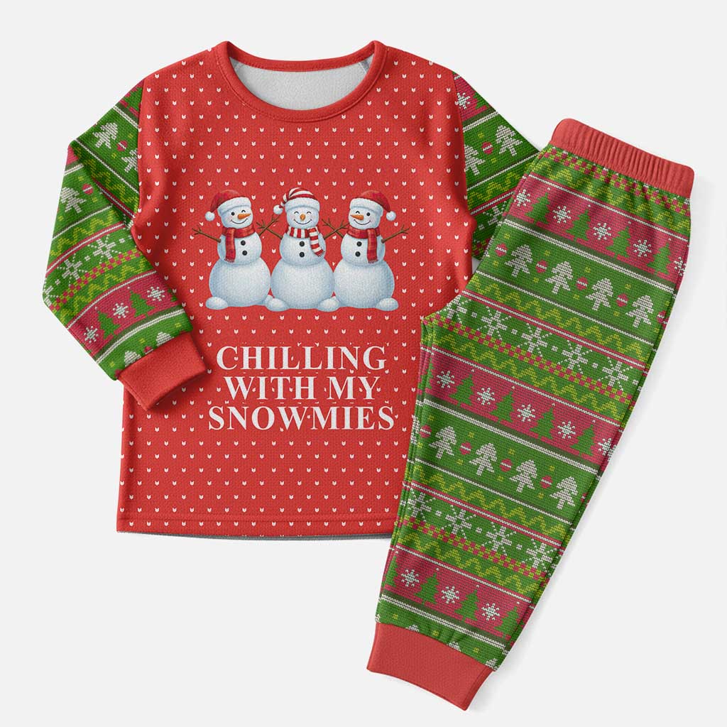 Chilling With My Snowmies Christmas Pajama Set Xmas Holiday Patterns - Wonder Print Shop