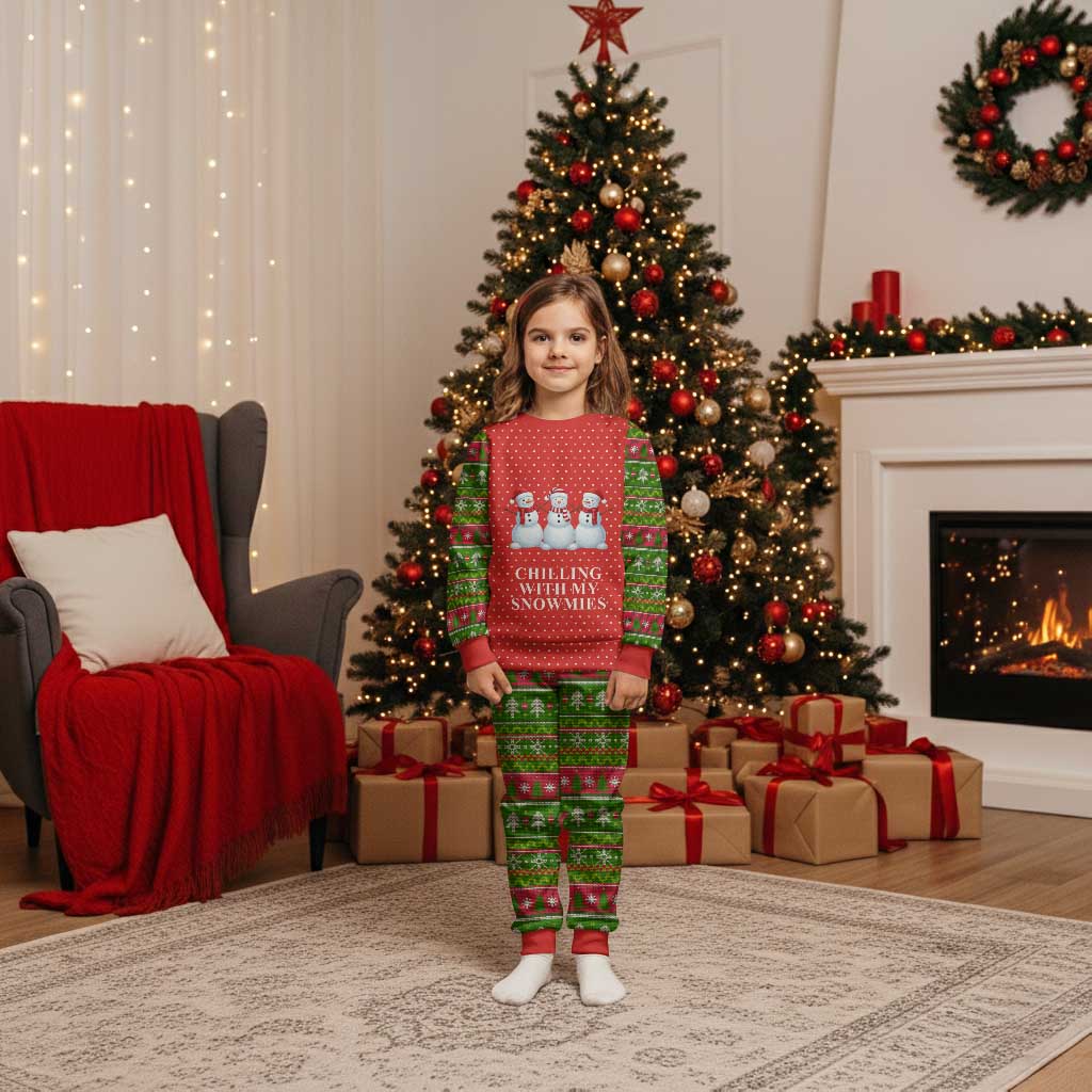 Chilling With My Snowmies Christmas Pajama Set Xmas Holiday Patterns - Wonder Print Shop
