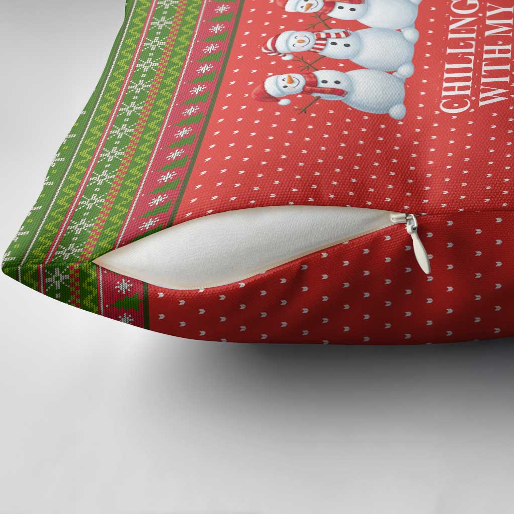 Chilling With My Snowmies Christmas Pillow Cover Xmas Holiday Patterns - Wonder Print Shop