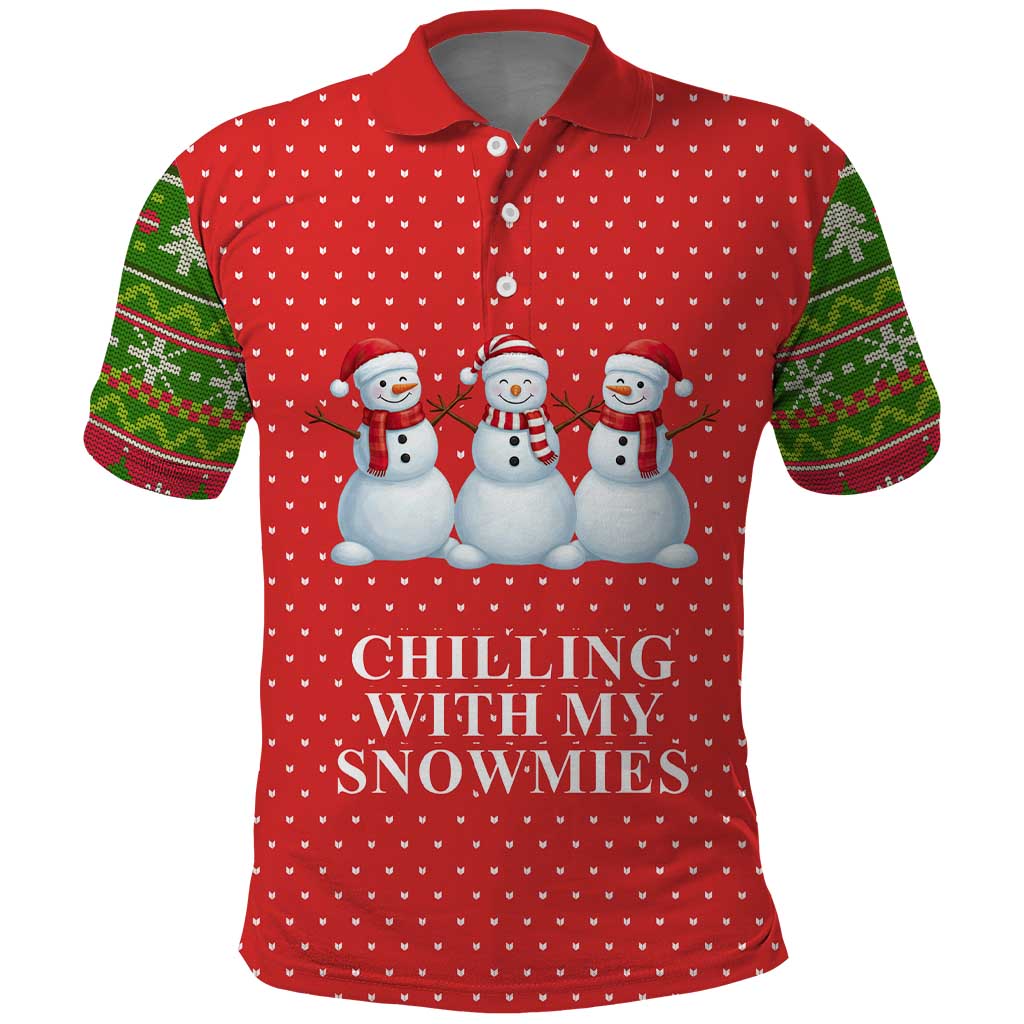 Chilling With My Snowmies Christmas Polo Shirt Xmas Holiday Patterns - Wonder Print Shop