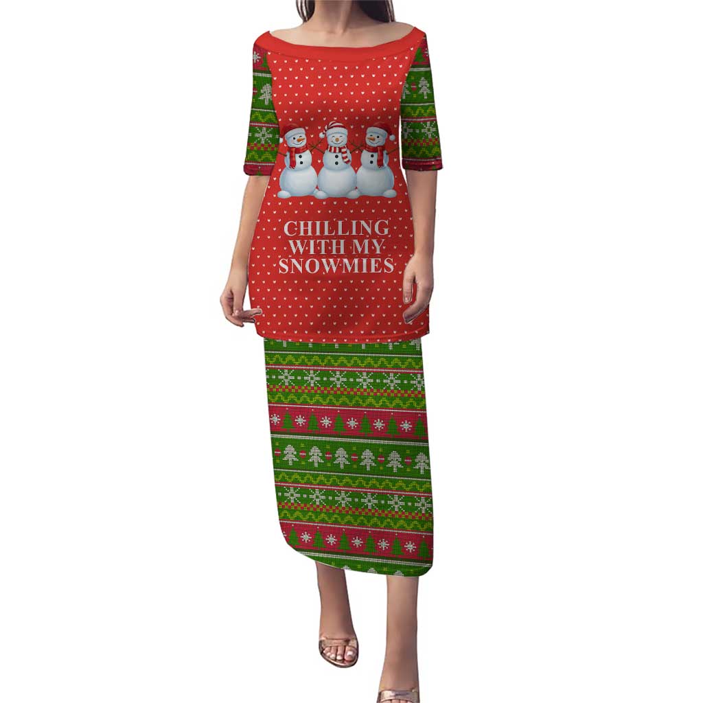 Chilling With My Snowmies Christmas Puletasi Xmas Holiday Patterns - Wonder Print Shop