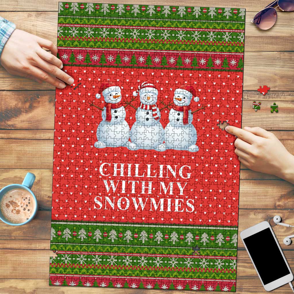 Chilling With My Snowmies Christmas Puzzle Xmas Holiday Patterns - Wonder Print Shop
