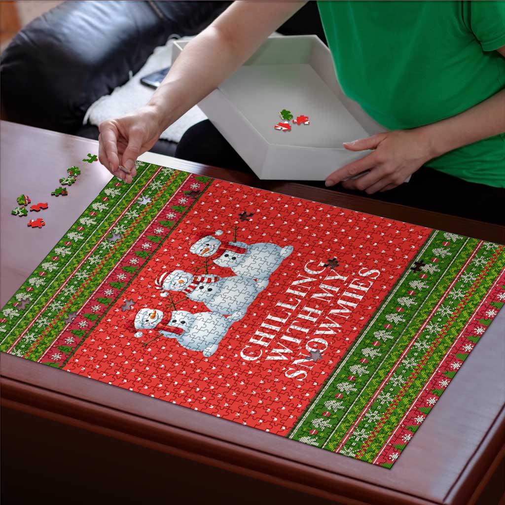 Chilling With My Snowmies Christmas Puzzle Xmas Holiday Patterns - Wonder Print Shop