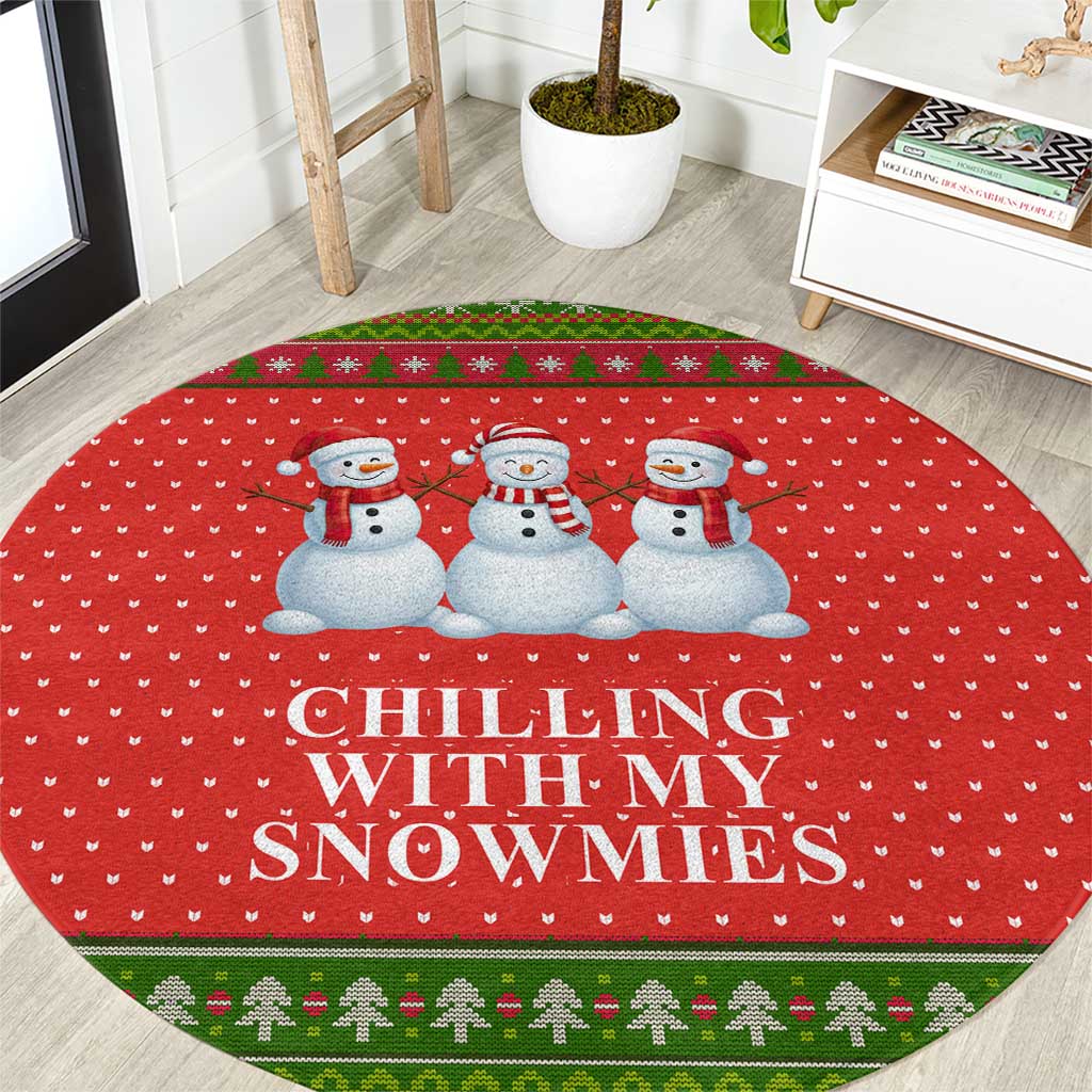 Chilling With My Snowmies Christmas Round Carpet Xmas Holiday Patterns - Wonder Print Shop