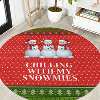 Chilling With My Snowmies Christmas Round Carpet Xmas Holiday Patterns - Wonder Print Shop