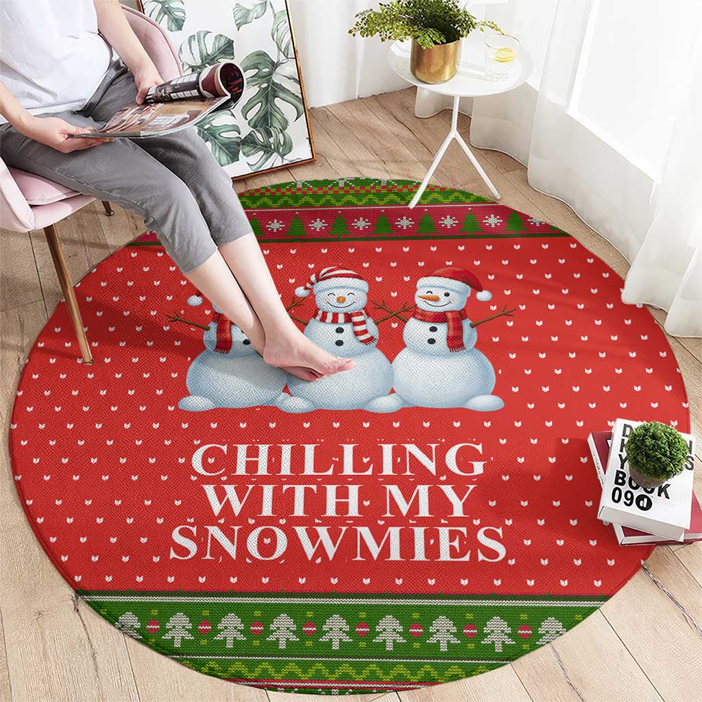 Chilling With My Snowmies Christmas Round Carpet Xmas Holiday Patterns - Wonder Print Shop