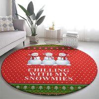 Chilling With My Snowmies Christmas Round Carpet Xmas Holiday Patterns - Wonder Print Shop