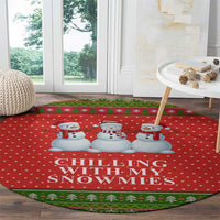 Chilling With My Snowmies Christmas Round Carpet Xmas Holiday Patterns - Wonder Print Shop