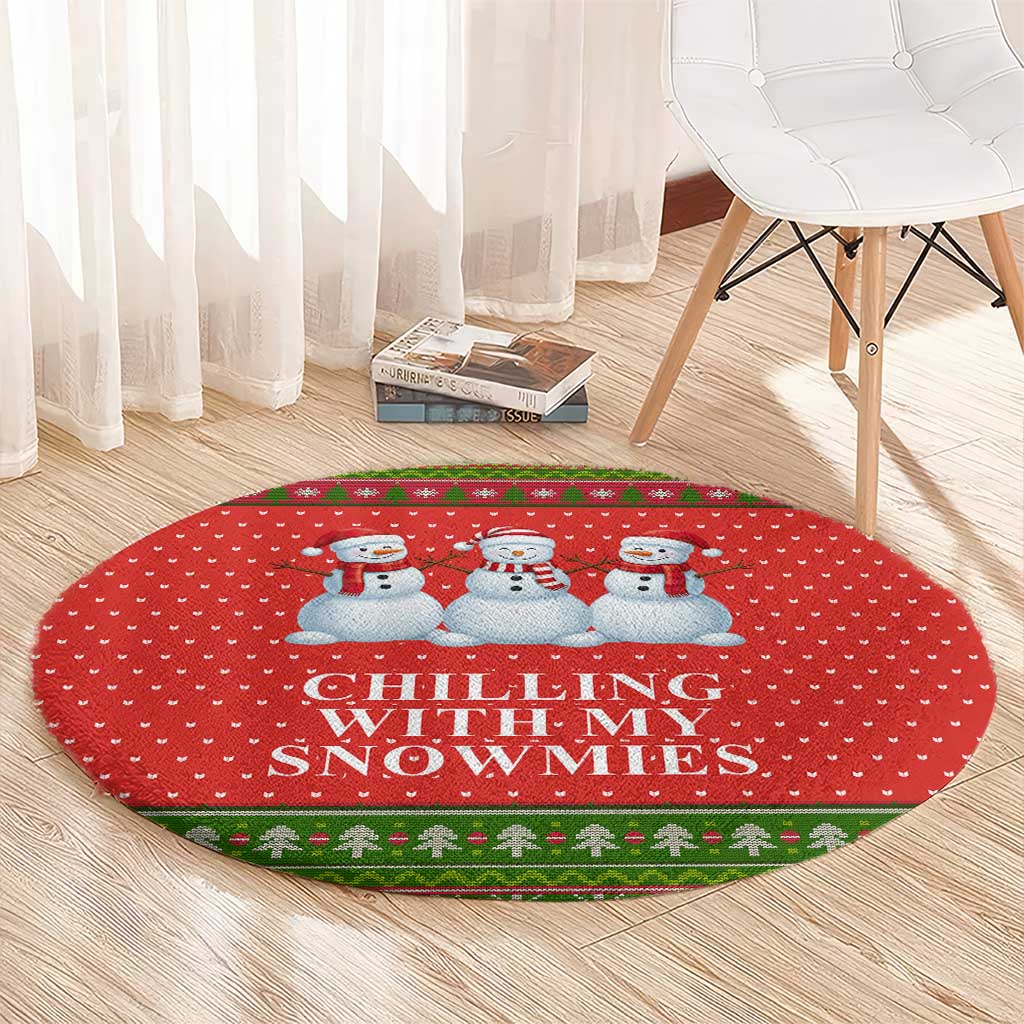Chilling With My Snowmies Christmas Round Carpet Xmas Holiday Patterns - Wonder Print Shop