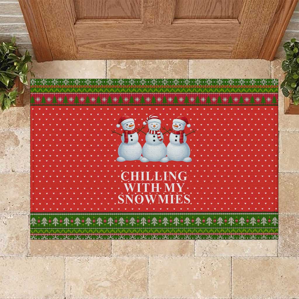 Chilling With My Snowmies Christmas Rubber Doormat Xmas Holiday Patterns - Wonder Print Shop