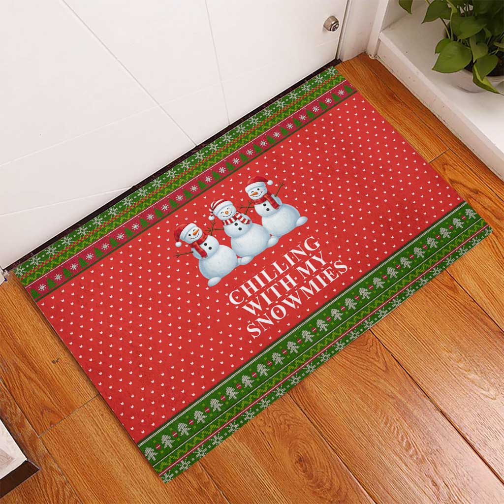 Chilling With My Snowmies Christmas Rubber Doormat Xmas Holiday Patterns - Wonder Print Shop