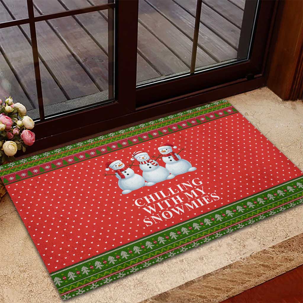 Chilling With My Snowmies Christmas Rubber Doormat Xmas Holiday Patterns - Wonder Print Shop