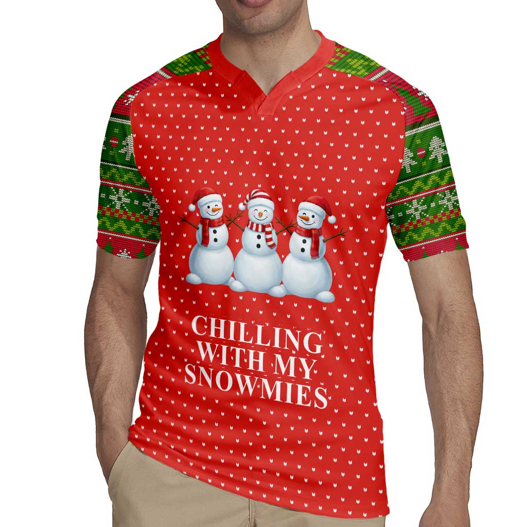 Chilling With My Snowmies Christmas Rugby Jersey Xmas Holiday Patterns - Wonder Print Shop