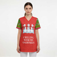 Chilling With My Snowmies Christmas Scrub Top Xmas Holiday Patterns - Wonder Print Shop