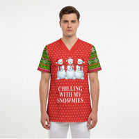 Chilling With My Snowmies Christmas Scrub Top Xmas Holiday Patterns - Wonder Print Shop
