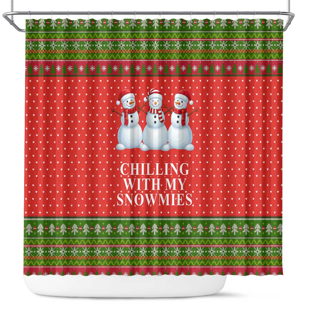 Chilling With My Snowmies Christmas Shower Curtain Xmas Holiday Patterns - Wonder Print Shop