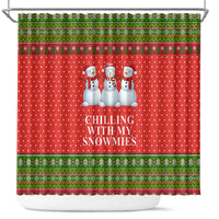 Chilling With My Snowmies Christmas Shower Curtain Xmas Holiday Patterns - Wonder Print Shop