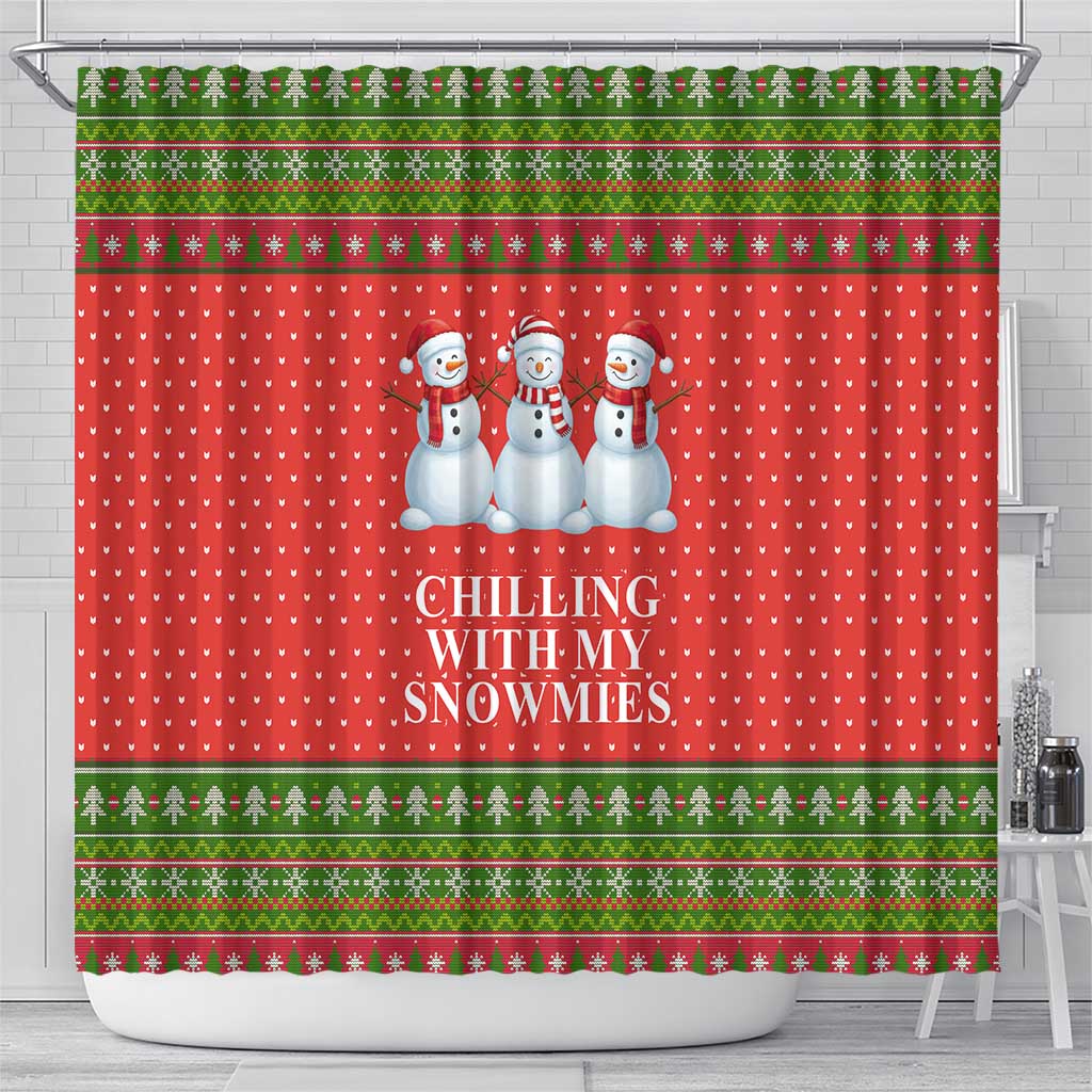 Chilling With My Snowmies Christmas Shower Curtain Xmas Holiday Patterns - Wonder Print Shop