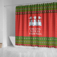 Chilling With My Snowmies Christmas Shower Curtain Xmas Holiday Patterns - Wonder Print Shop