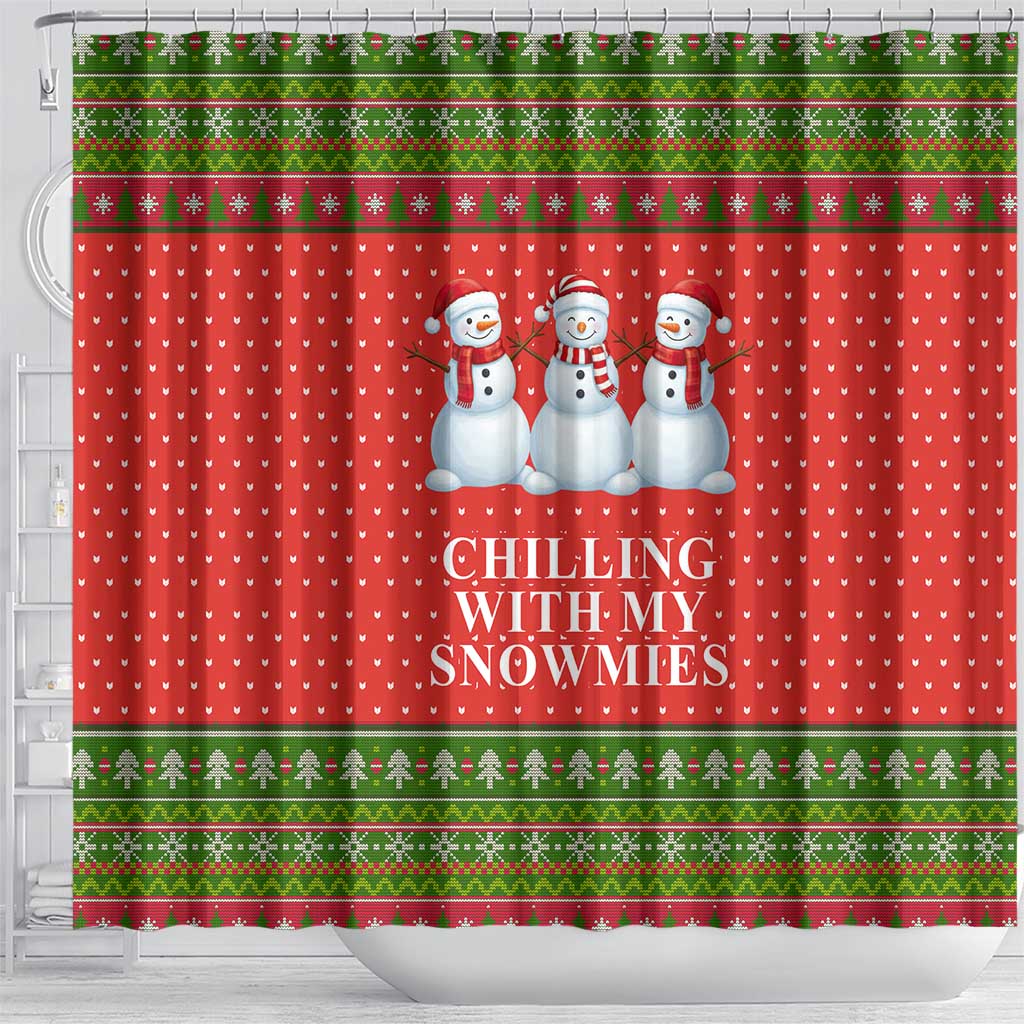 Chilling With My Snowmies Christmas Shower Curtain Xmas Holiday Patterns - Wonder Print Shop