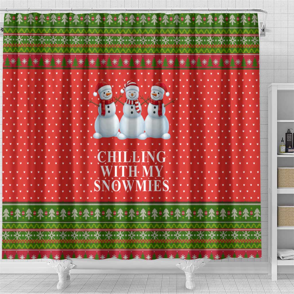 Chilling With My Snowmies Christmas Shower Curtain Xmas Holiday Patterns - Wonder Print Shop