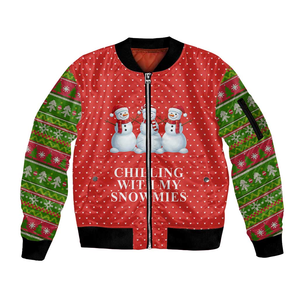 Chilling With My Snowmies Christmas Sleeve Zip Bomber Jacket Xmas Holiday Patterns - Wonder Print Shop