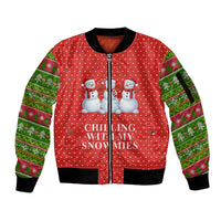 Chilling With My Snowmies Christmas Sleeve Zip Bomber Jacket Xmas Holiday Patterns - Wonder Print Shop