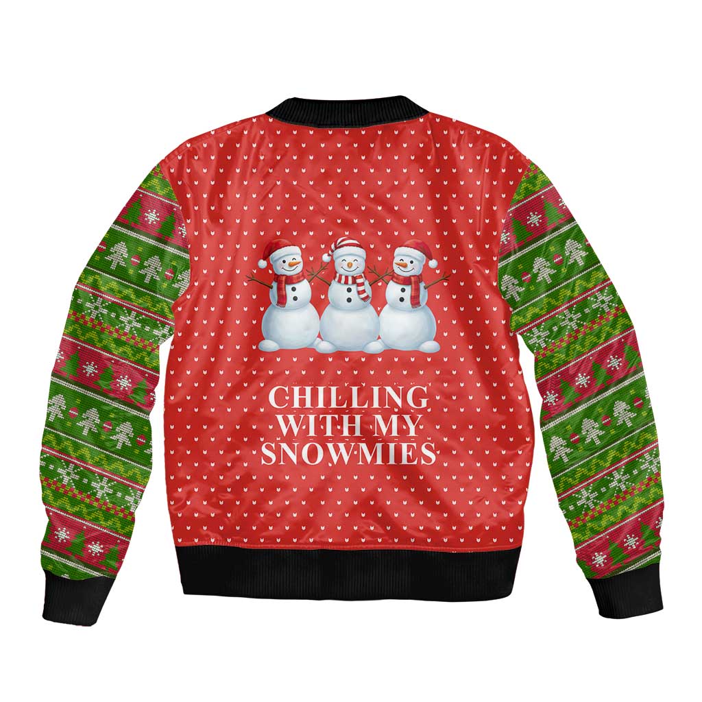 Chilling With My Snowmies Christmas Sleeve Zip Bomber Jacket Xmas Holiday Patterns - Wonder Print Shop