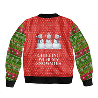 Chilling With My Snowmies Christmas Sleeve Zip Bomber Jacket Xmas Holiday Patterns - Wonder Print Shop