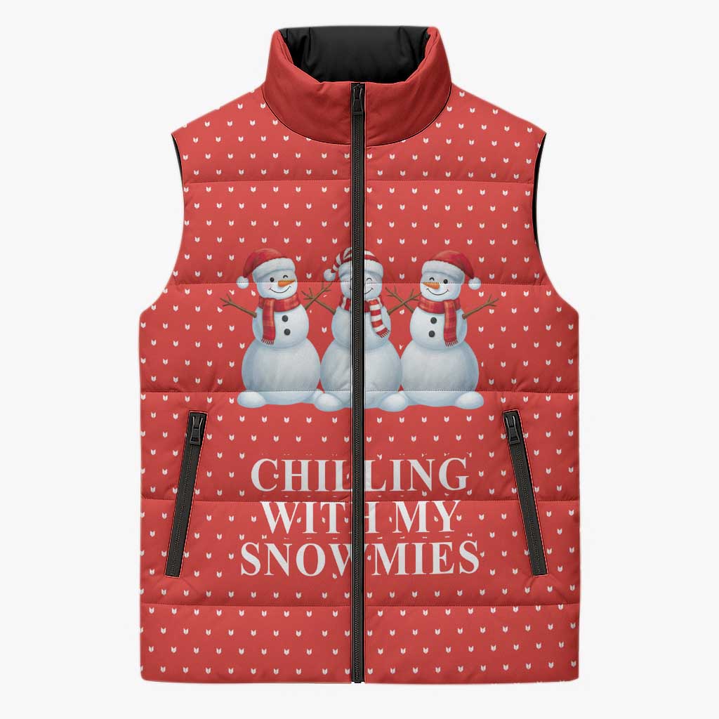 Chilling With My Snowmies Christmas Sleeveless Puffer Jacket Xmas Holiday Patterns - Wonder Print Shop